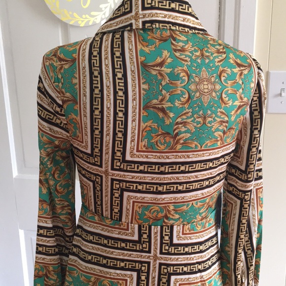 RARE • FORVER 21 • Gorgeous Baroque Maxi Coat Duster Green, Gold, Black & White - Picture 11 of 16